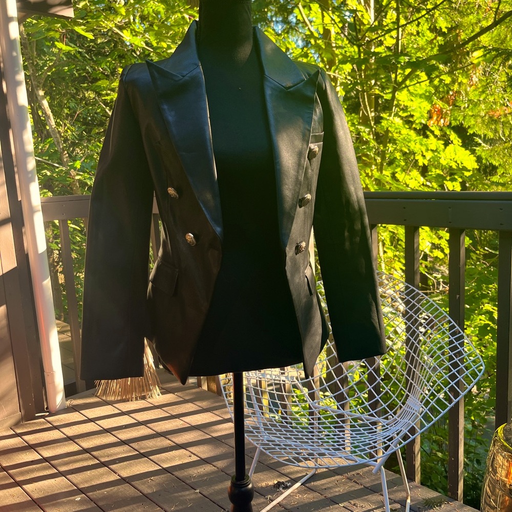 Faux leather tailored blazer